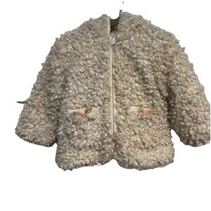 American Widgeon Faux Curly Fur Jacket Lined Ivory Girl’s Size 12 Mo Fuzzy